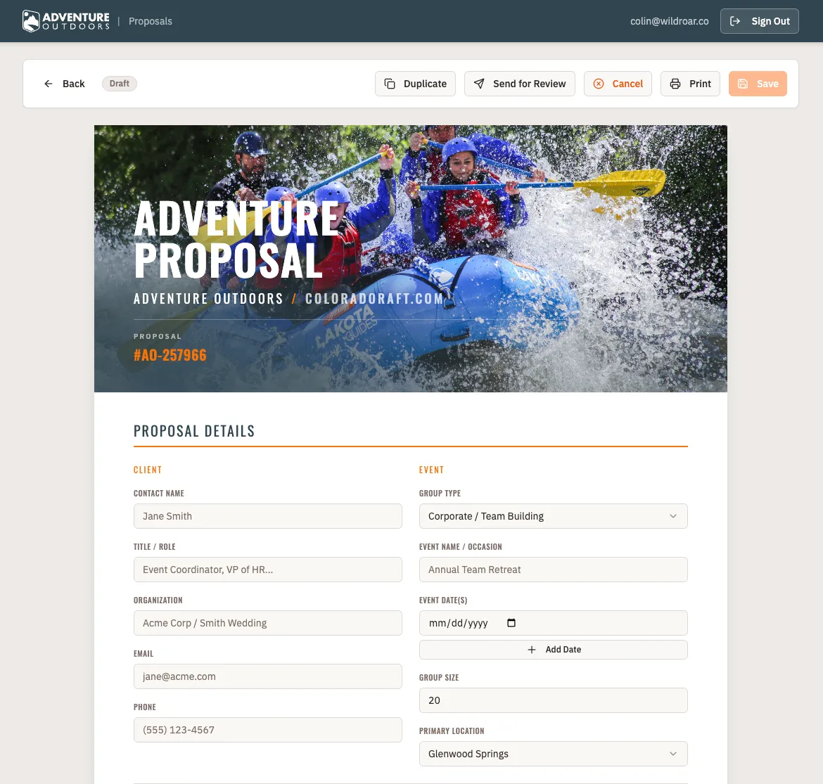 Proposal Builder screen one